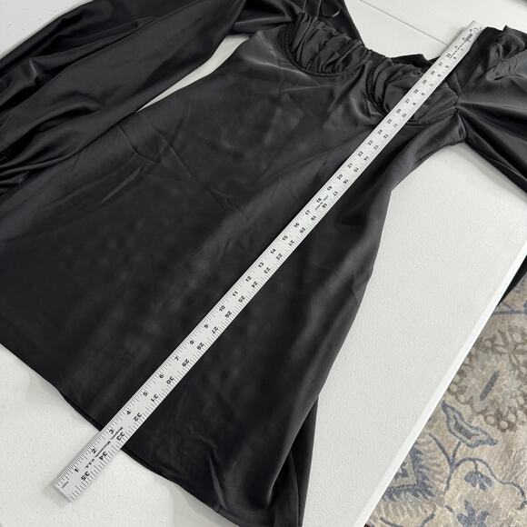 Jagger & Stone The Liv Mini Dress Womens 6 Black Satin Babydoll Balloon Sleeves - Picture 13 of 15